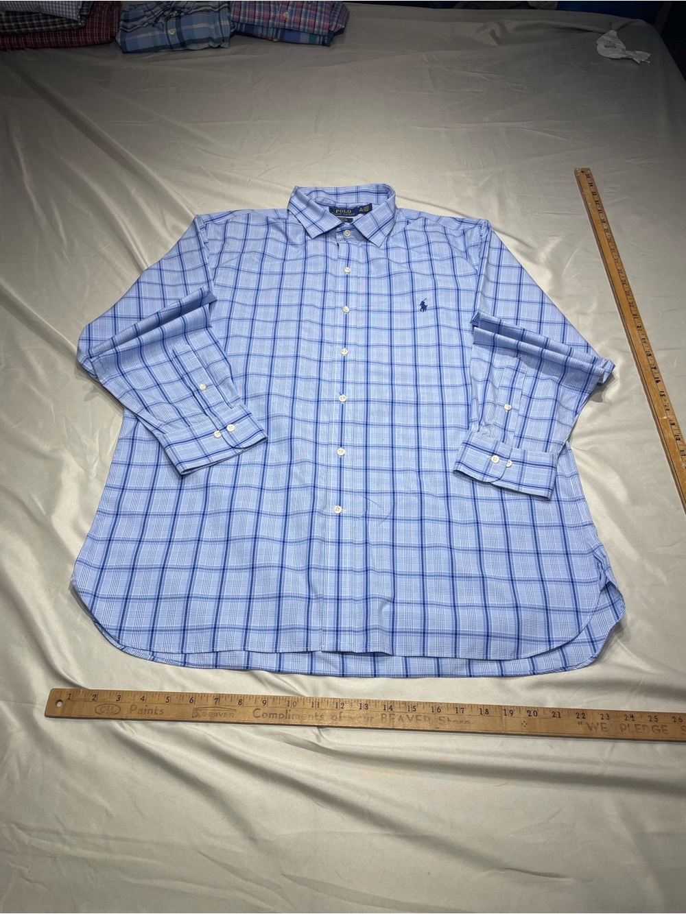 Ralph Lauren size 18 34/35 Light Blue Windowpane Plaid Dress Shirt